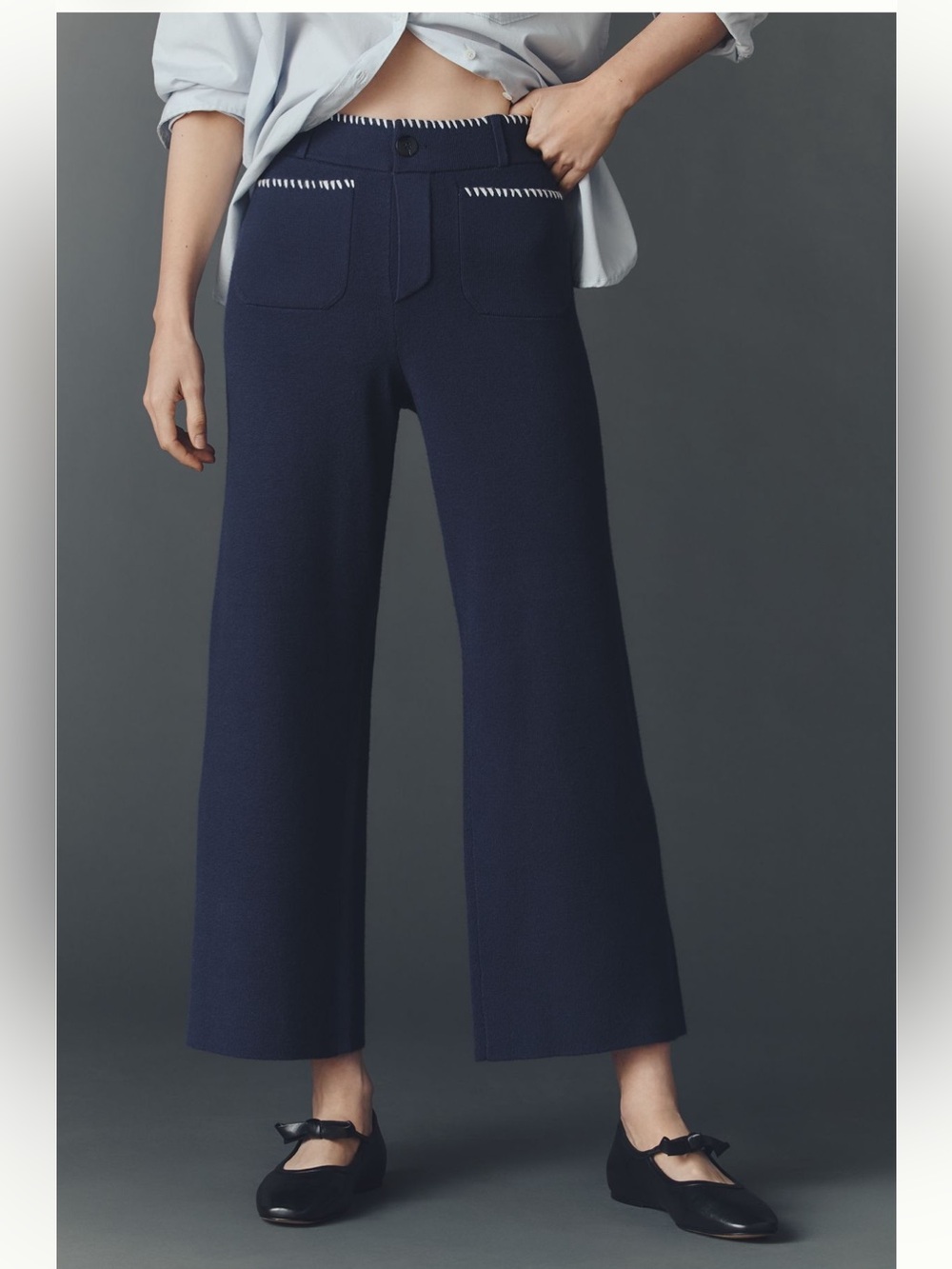 Maeve Colette Whipstitch Sweater Knit High-Rise Wide-Leg Pants